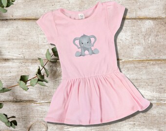 Pink Gray Baby Elephant Toddler Dress, Gift for Toddler Girl, Pink Toddler Dress, Gift for Daughter, Gift for Grand daughter, Birthday gift