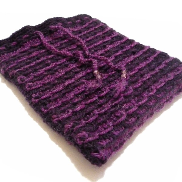 Dark and Light Purple Knit Tarot Bag with Beaded Drawstring, Knit Tarot Bag, Tarot Bag, Tarot Wrap, Tarot Pouch, Card Holder