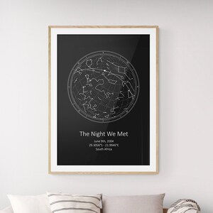 Impression personnalisée de la carte des étoiles / Affiche personnalisée du ciel nocturne, cadeau d’anniversaire en papier, cadeau de couple / Cadeau de fiançailles unique / Art de la carte constellation