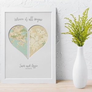 Presentes de aniversário de um ano para namorado ou namorada/Mapa de coração personalizado, aniversário de papel, presente de casamento/Excelente arte de mapa original/personalizada