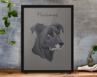 CUSTOM Pet Portrait Painting/ Personalized Line Art Style Pet Print / Oil Painting style digital from photo / Hand Drawn Portrait Painting