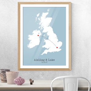 Personalisiertes Herz Karte Druck Poster / Britische Karte, Papier Geschenk zum Jahrestag, Hochzeitsgeschenk / Tolles einzigartiges Verlobungsgeschenk / Personalisierte Karte