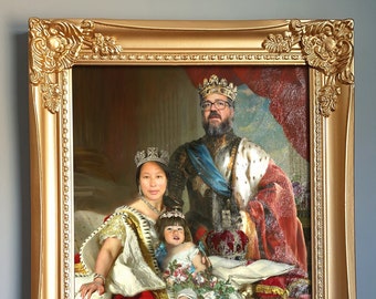 Retrato personalizado de la familia real enmarcado / Pintura familiar personalizada / Retrato de su foto / Retrato de mejor amigo Rey Reina o Princesa