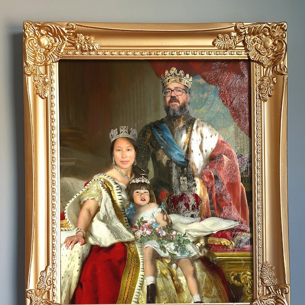 CUSTOM Framed Royal Family Portrait / Personalized family painting / Portrait from your photo / Best Friend Portrait King Queen or Princess