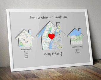 Pôster de impressão de mapa de casa personalizado/presente de mapa personalizado, presente de inauguração, novo presente de casa/ótimo sinal de família exclusivo/presente de arte de parede de família
