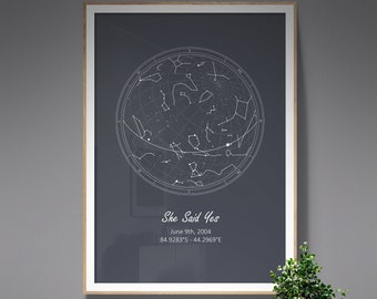 Custom Star Map Print / Personalized night sky poster, paper anniversary gift, couples gift / Unique engagement gift / Constellation map art