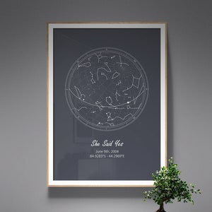 Impression personnalisée de carte des étoiles / Affiche personnalisée du ciel nocturne, cadeau d’anniversaire en papier, cadeau de couple / Cadeau de fiançailles unique / Art de la carte Constellation
