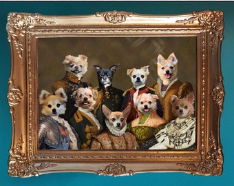 CUSTOM Group Royal Pet Portrait / Personalized family painting / Portrait from your photo / Best Friend Portrait King Queen or Princess
