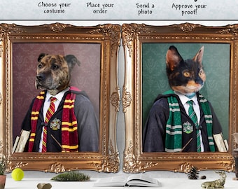 CUSTOM Wizard Pet Portrait Painting/ Personalized Witch or Wizard pet print / Renaissance pawtrait from photo / King Queen witch or wizard