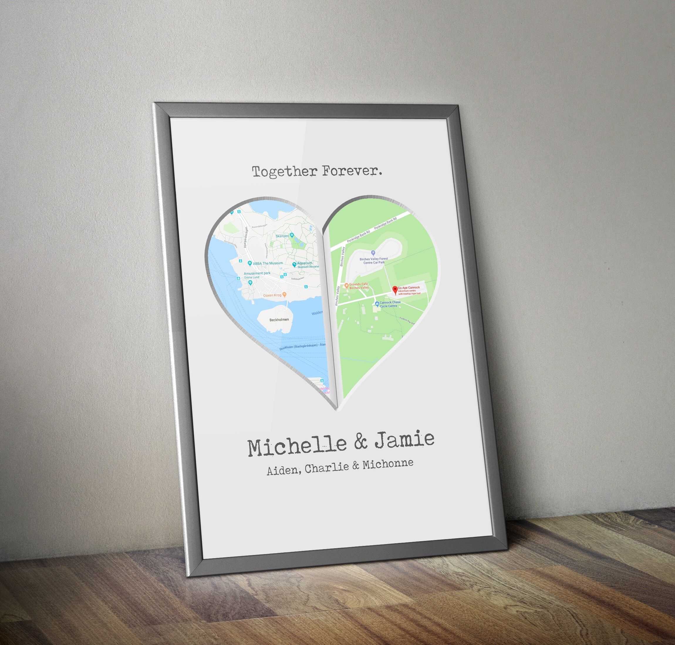 Custom Heart Map Personalized Heart Map Print Poster / Custom Map Gift, Paper ...