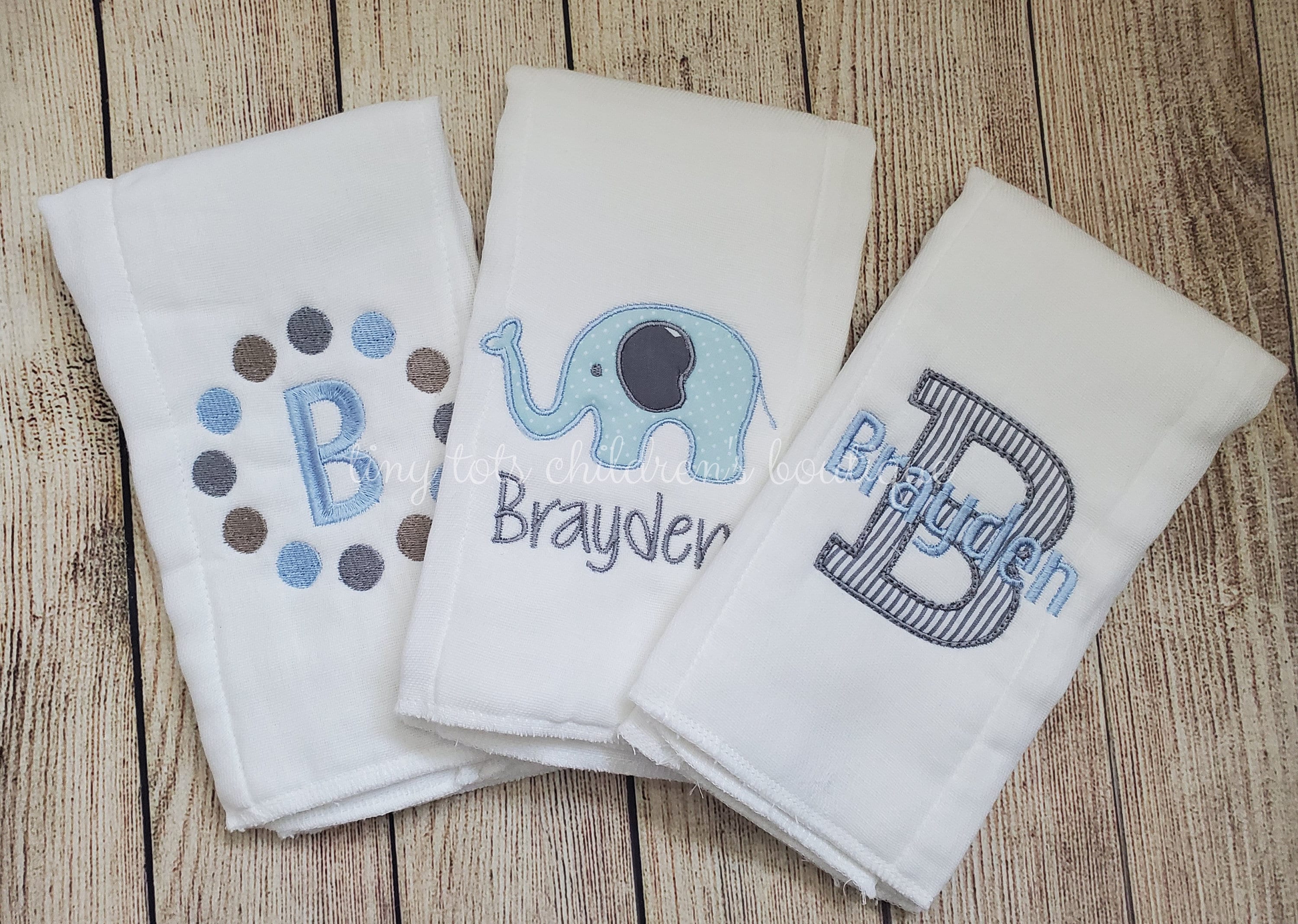 Set of 3 Personalized Burp Cloths Baby Boy Monogram Burp Etsy