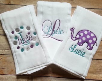 Set of 3 Burp Cloths - Personalized Burp Cloths - Monogram Burp Cloth - Girls Burp Cloth Set - Newborn - Baby Girl