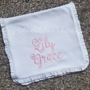 Custom White Ruffle Burp Cloth - Personalized Baby Girl Burp Cloth - Newborn - Monogram - Baby Shower Gift - Embroidered Burp Cloth - White