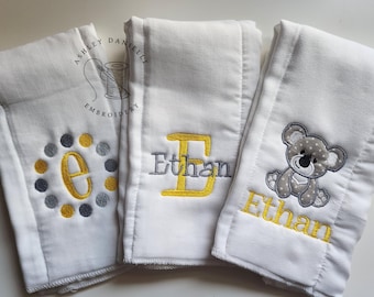 Set of 3 personalized burp cloths - Embroidered baby boy burp cloths - Newborn - Baby shower gift - Monogrammed Koala burp cloth set - Koala