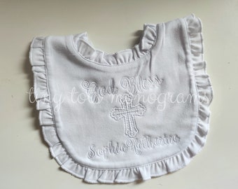 Christening Bib/Baptism Bib/Baby Girl/ Newborn/ Baby Shower/ Personalized Bib/Baby Dedication Bib/Ruffle Bib/ Embroidered/ Custom Bib/Girl
