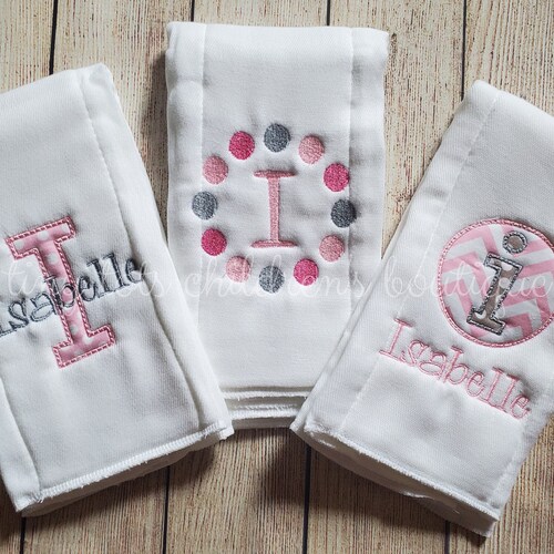 Set of 5 Personalized Burp Cloths Girl Embroidered Burp Etsy