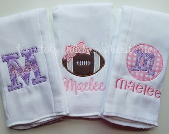 Set of 3 personalized burp cloths - embroidered burp cloth set- girl monogram burp cloth set - newborn- baby shower gift- baby girl