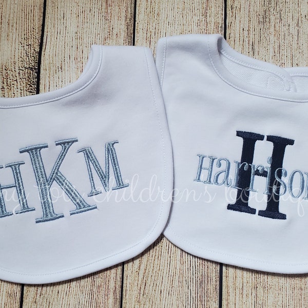 Set of 2 personalized baby boy bibs - monogram bib set - embroidered navy light blue baby bib set - newborn - baby shower gift - custom bib