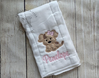 Embroidered burp cloth - Custom puppy burp cloth - Newborn - Baby shower gift - Baby - Monogram burp cloth - Dog - Puppy