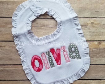 Personalized Ruffle Bib - Baby Girl's Monogram Bib - Applique Bib - Ruffle Bib - Newborn - Baby Shower Gift - Girl Name Bib