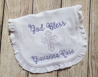 Personalized ruffle bib - Baby girl bib - Newborn - Baby shower gift - Custom Christening Bib - Baptism Bib - Baby Dedication Bib