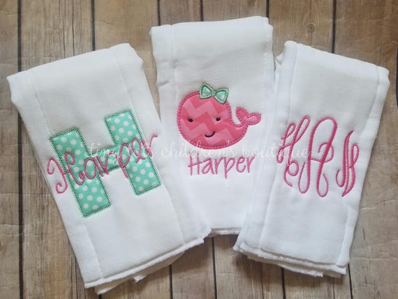 monogram burp cloths girl