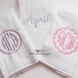 Set of 3 Monogrammed Burp Coths Personalized Burp Cloths Baby Girl Embroidered Burp Cloth Get Set Cloth Diapers image 2