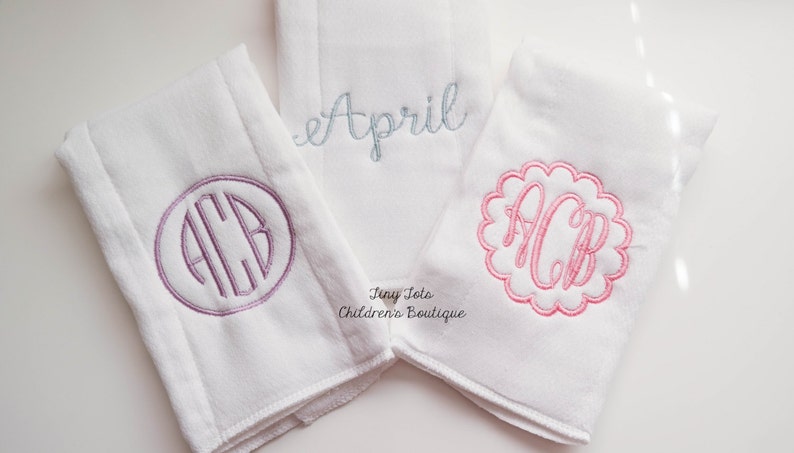 Set of 3 Monogrammed Burp Coths Personalized Burp Cloths Baby Girl Embroidered Burp Cloth Get Set Cloth Diapers image 2
