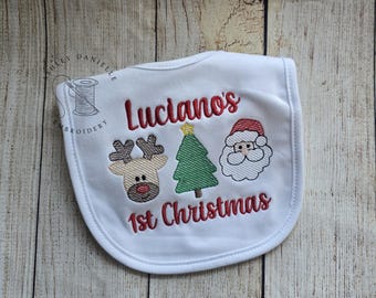 Personalized baby's first Christmas bib - Embroidered Christmas bib - Santa Bib - Tree Bib - Reindeer Bib - Monogrammed baby boy bib