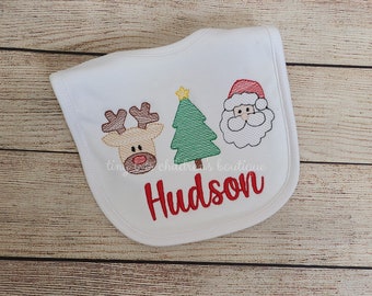 Personalized baby's first Christmas bib - Embroidered Christmas bib - Santa Bib - Tree Bib - Reindeer Bib - Monogrammed baby boy bib