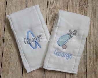 Set of 2 personalized baby boy burp cloths - Embroidered burp cloth set - Newborn - Golf monogram burp cloths - Baby shower gift - Custom