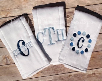 Set of 3 Personalized Burp Cloths - Baby Boy Monogram Burp Cloth Set - Newborn Baby Shower Gift - Embroidered Burp Cloth