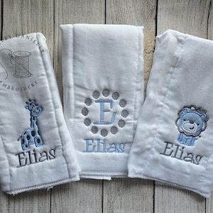 Set of 3 personalized burp cloths - newborn - embroidered baby boy burp cloths - custom monogram burp cloth set - baby shower gift - giraffe