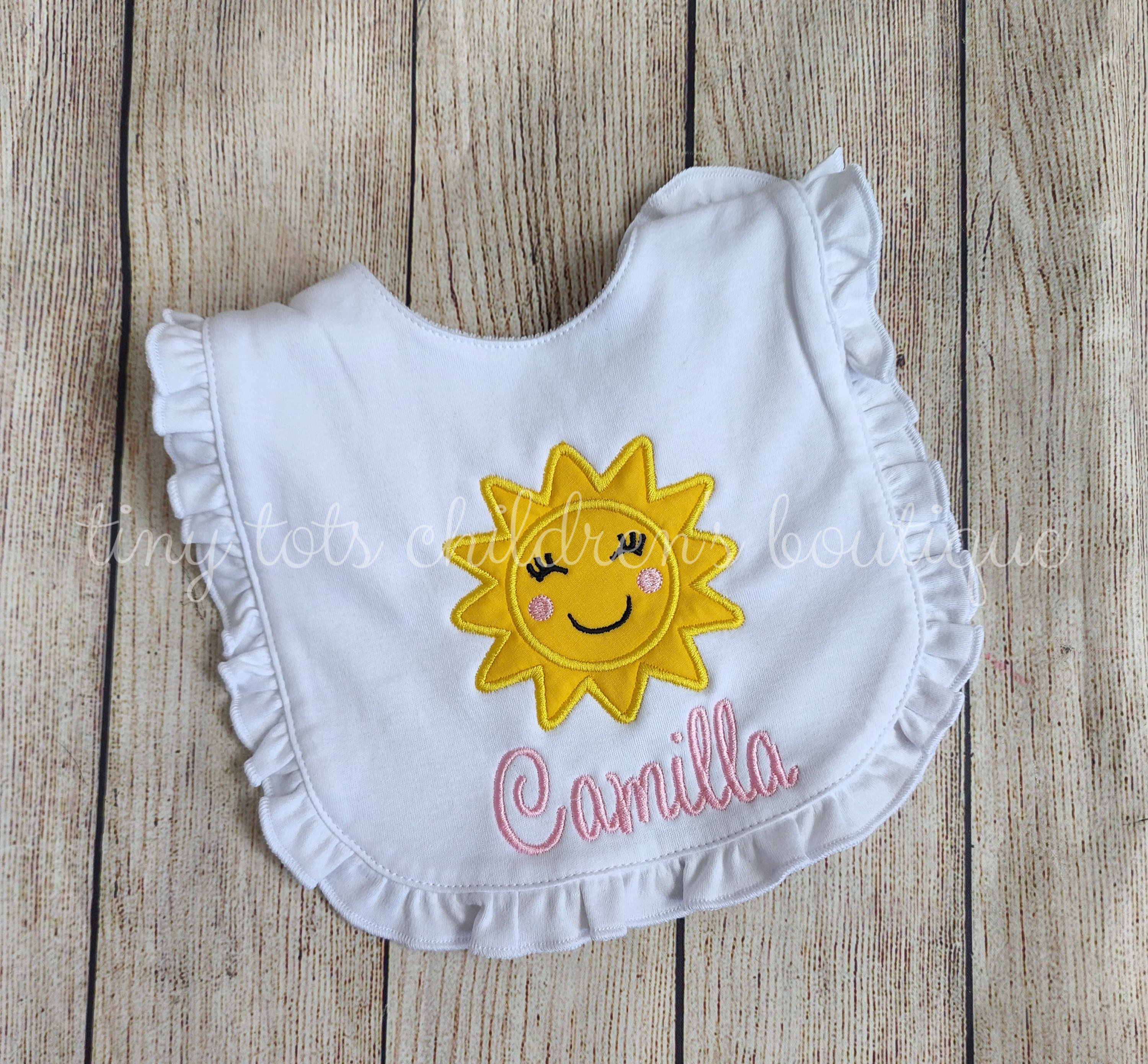 Pink Ruffle Bib Personalized Ruffle Baby Girl Bib - Custom Ruffle Bib - Sunshine ...
