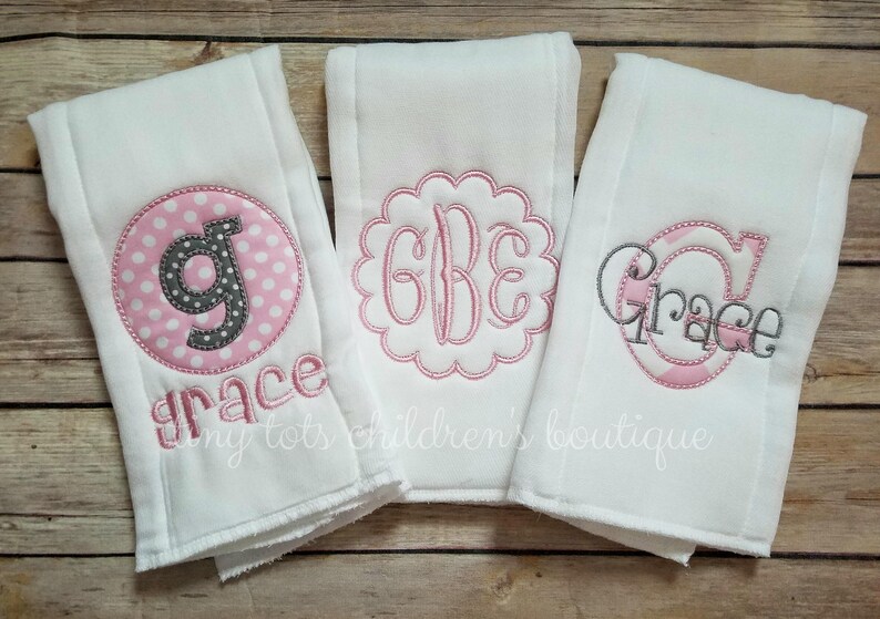 Set of 3 Personalized 6ply Burp Cloths Custom Girl Burp Etsy