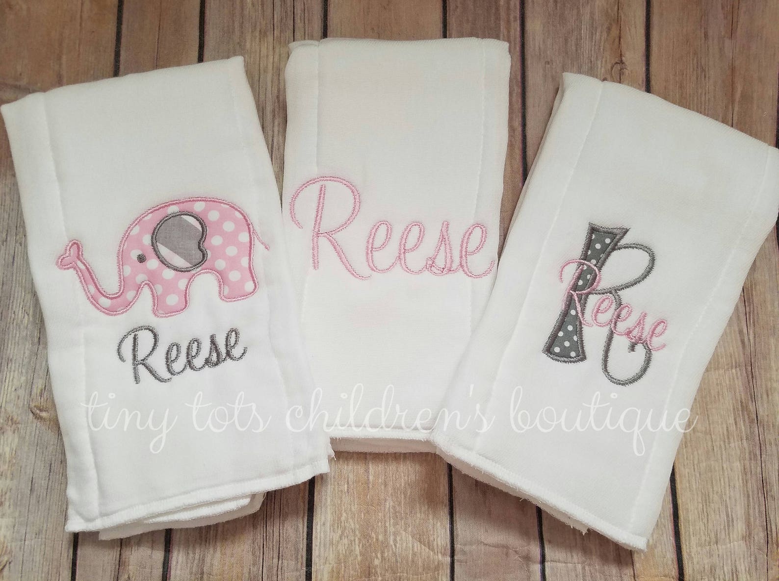Set of 3 Personalized Burp Cloths Baby Girl Embroidered Burp Etsy