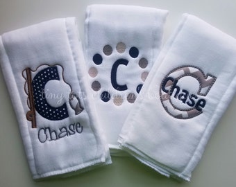 Set of 3 personalized burp cloths - embroidered burp cloth set- boy monogram burp cloth set - newborn- baby shower gift- baby boy - Fishing