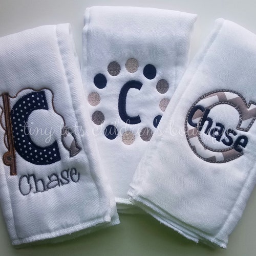 Baby Shower Set of 3 Monogrammed Gift Personalized Baby Gift Diaper Bag Accessories Embroidered Burp Cloth Personalized Burp Cloth Set