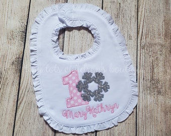 Personalized Birthday Bib - Snowflake Bib - Embroidered Baby Bib - Girls Monogram Bib - Snowflake - 1st Birthday Bib