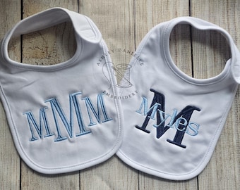 Set of 2 personalized baby boy bibs - monogram bib set - embroidered navy light blue baby bib set - newborn - baby shower gift - custom bib