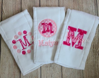 Custom Set of 3 Burp Cloths - Personalized Girl Burp Cloth Set - Monogram Burp Cloth - Newborn - Baby Girl - Monogrammed Baby Girl