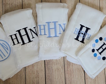 Set of 5 personalized baby boy burp cloths - Newborn - Embroidered burp cloth set - Custom monogram burp cloths - Baby shower gift - Blue