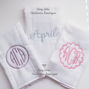 Set of 3 Monogrammed Burp Coths Personalized Burp Cloths Baby Girl Embroidered Burp Cloth Get Set Cloth Diapers image 1