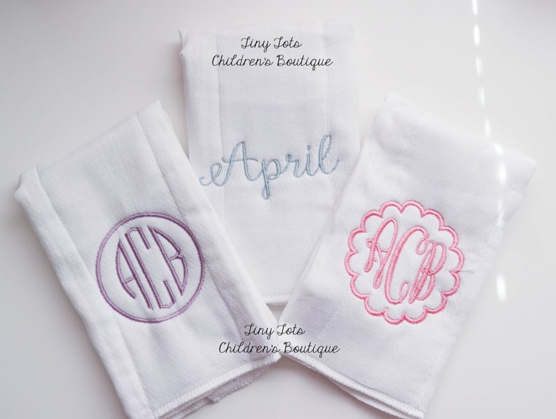 Set of 3 Monogrammed Burp Coths Personalized Burp Cloths Baby Girl Embroidered Burp Cloth Get Set Cloth Diapers image 1