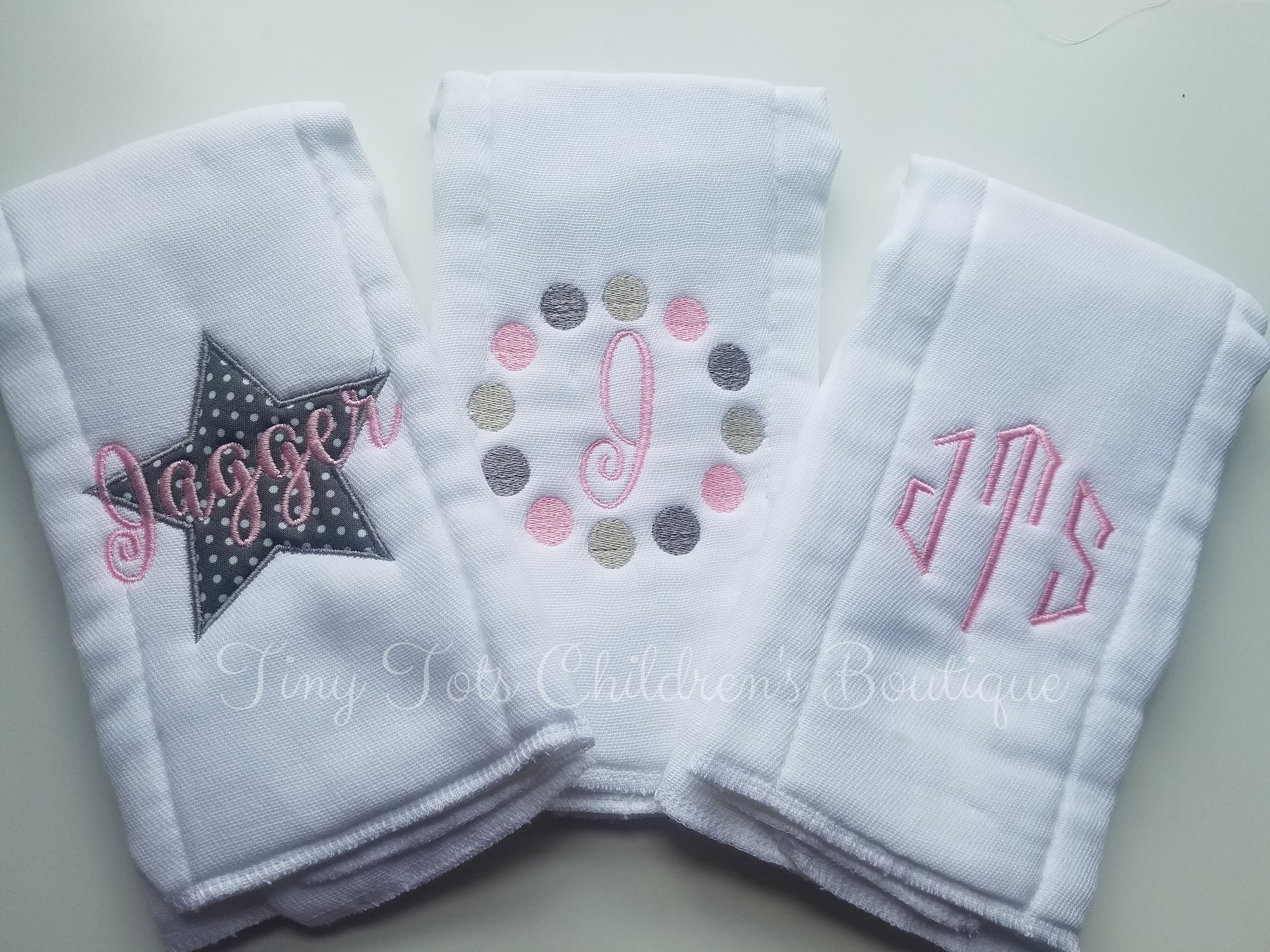 Personalized baby embroidered burp cloths set of 6 girl