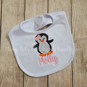 画材 Penguin Bib Embroidered Penguin Baby Bib, Penguin Baby Bib, Custom