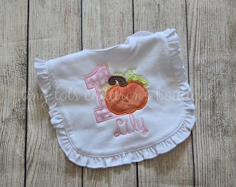 Personalized Birthday Bib, Pumpkin Bib, Embroidered Bib, Girls Monogram Bib, 1st Birthday Bib, Cake Smash Bib, Fall, Halloween, Pumpkin