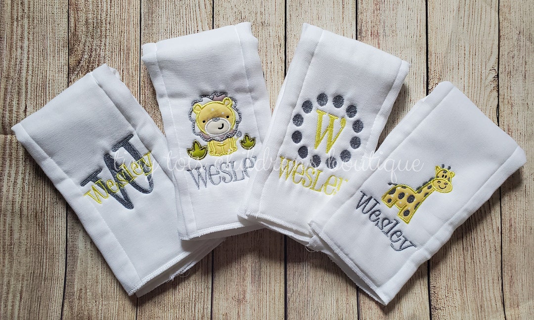 Set of 4 Personalized Burp Cloths Embroidered Burp Cloth Set Monogram