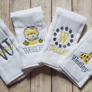Set of 4 personalized burp cloths- embroidered burp cloth set- monogram burp cloths - lion - giraffe - baby shower gift - newborn - boy