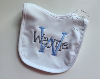 Personalized Baby Boy Bib: Embroidered Monogram, Cotton Chenille